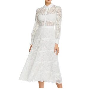 Alice + Olivia Elegant White Lace Long Sleeve Dress